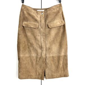 Reiss Raine Pencil Skirt Women’s 2 Genuine Suede Leather Camel Zip Front
